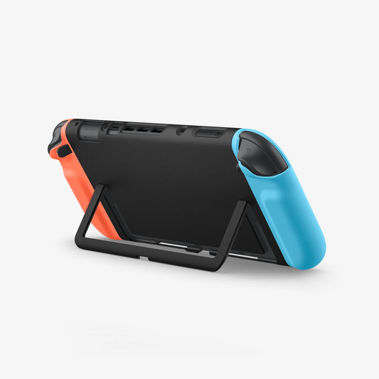 Slim 3-piece case for Nintendo Switch2 with ergonomic grip design, original coral red color, plugs into docking station