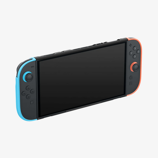 Slim 3-piece case for Nintendo Switch2 with ergonomic grip design, original coral red color, plugs into docking station